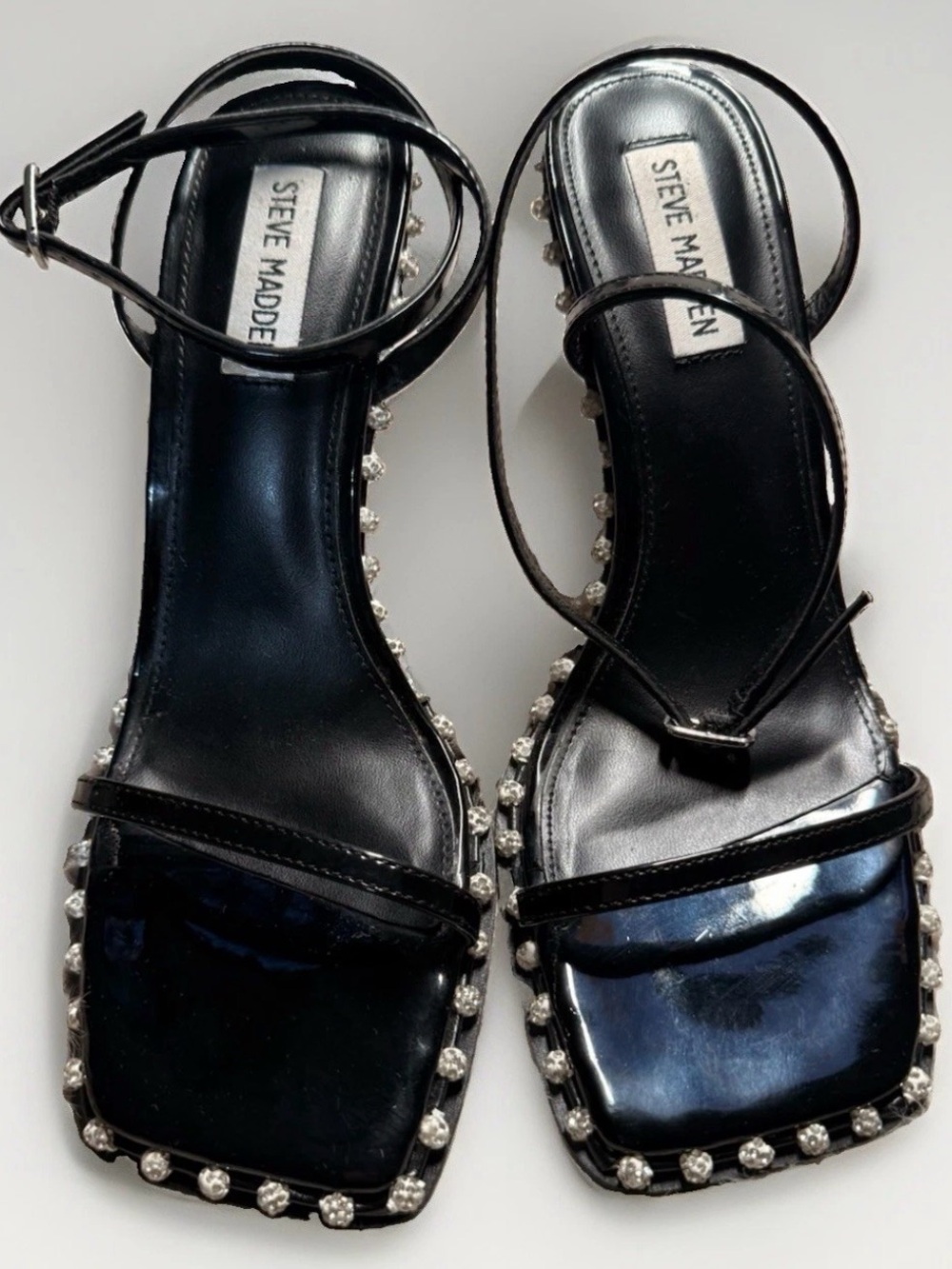 Steve Madden Zelle Black Multi Rhinestone High Heel Ankle Strap Sandals Size 11 - Picture 3 of 9